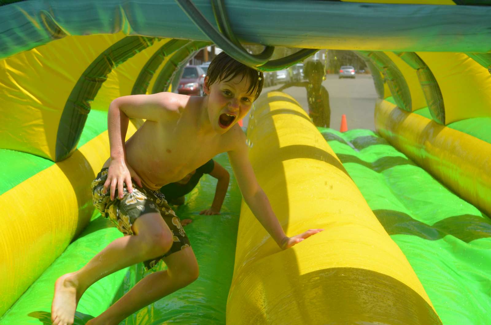 Walter enjoying the water slide